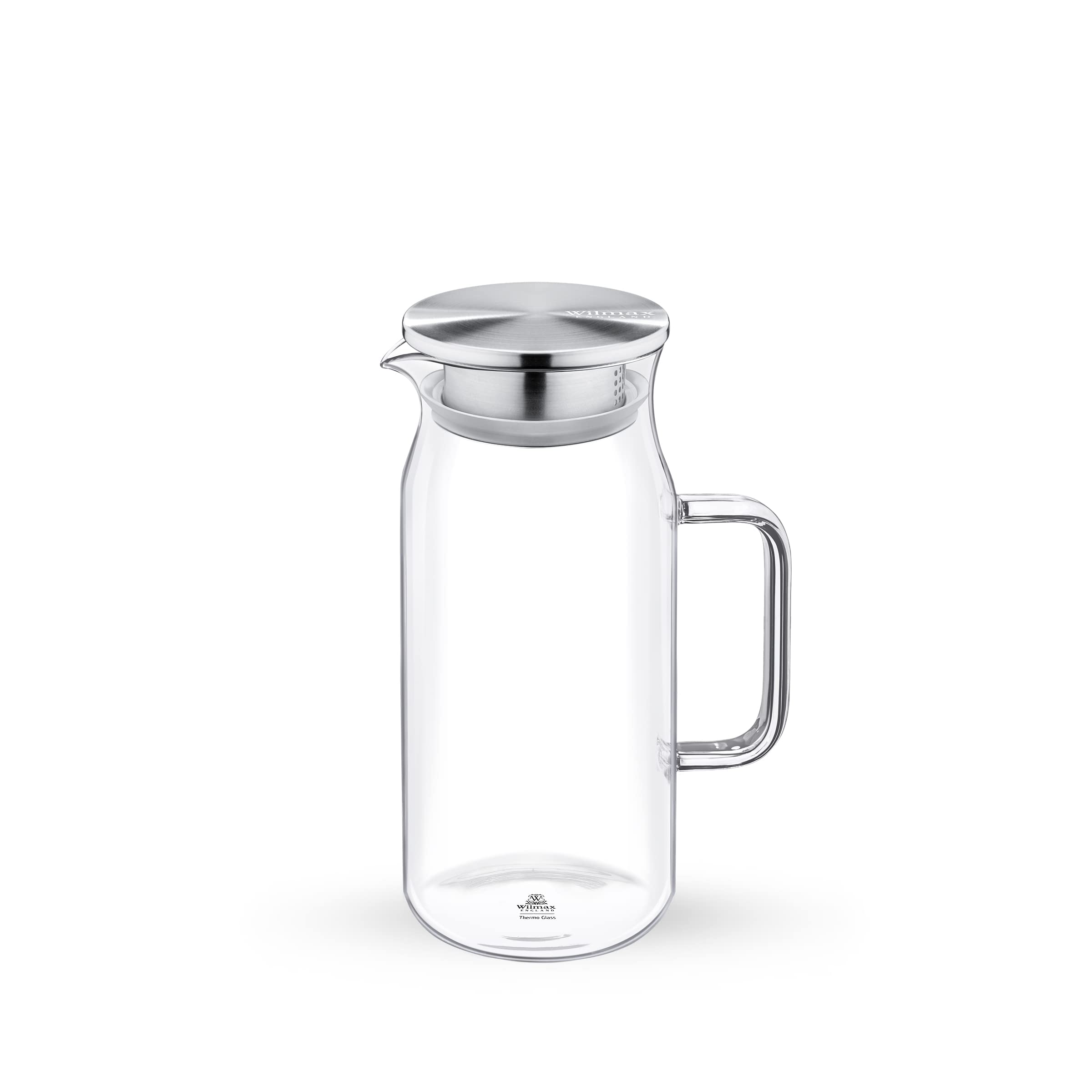 WILMAX Kanne 1000 ml mit, Metalldeckel Glaskanne mit Deckel, Karaffe 1 Liter, Fassungsvermögen, Wasserkaraffe, Eistee, Saftkanne, für heimische Getränke/Eistee, Milch/Kaffee/Wein