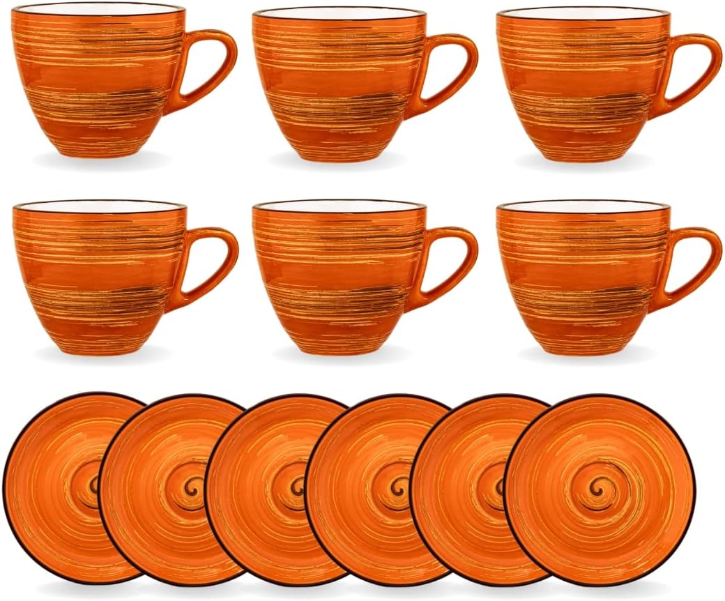 Wilmax Tasse mit Untertasse 300 ml 6er-Set Orange aus Porzellan