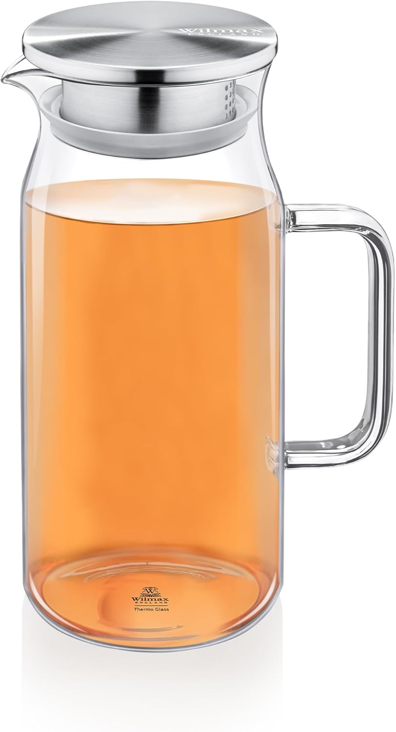 Wilmax Krug 1000 ml Thermoglas mit Edelstahl Deckel Transparent WL-888209/A