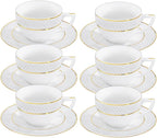 Wilmax Espressotasse mit Untertasse 90 ml Weiß Goldrand Porzellan 6er Set WL-880102400/AB6