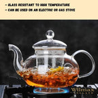 Wilmax Teekanne 1200 ml Borosilikatglas Edelstahlfilter WL-888813/A