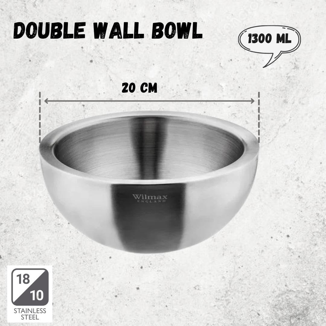 Wilmax Schüssel aus Edelstahl, 1300 ml, Silber matt, WL-553003/A