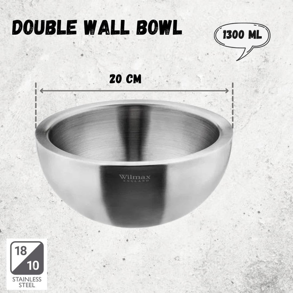 Wilmax Schüssel aus Edelstahl, 1300 ml, Silber matt, WL-553003/A