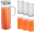 Wilmax Getränkeset 7-teilig mit Krug 1500 ml mit Edelstahldeckel und 6 geriffelte Gläser 300 ml