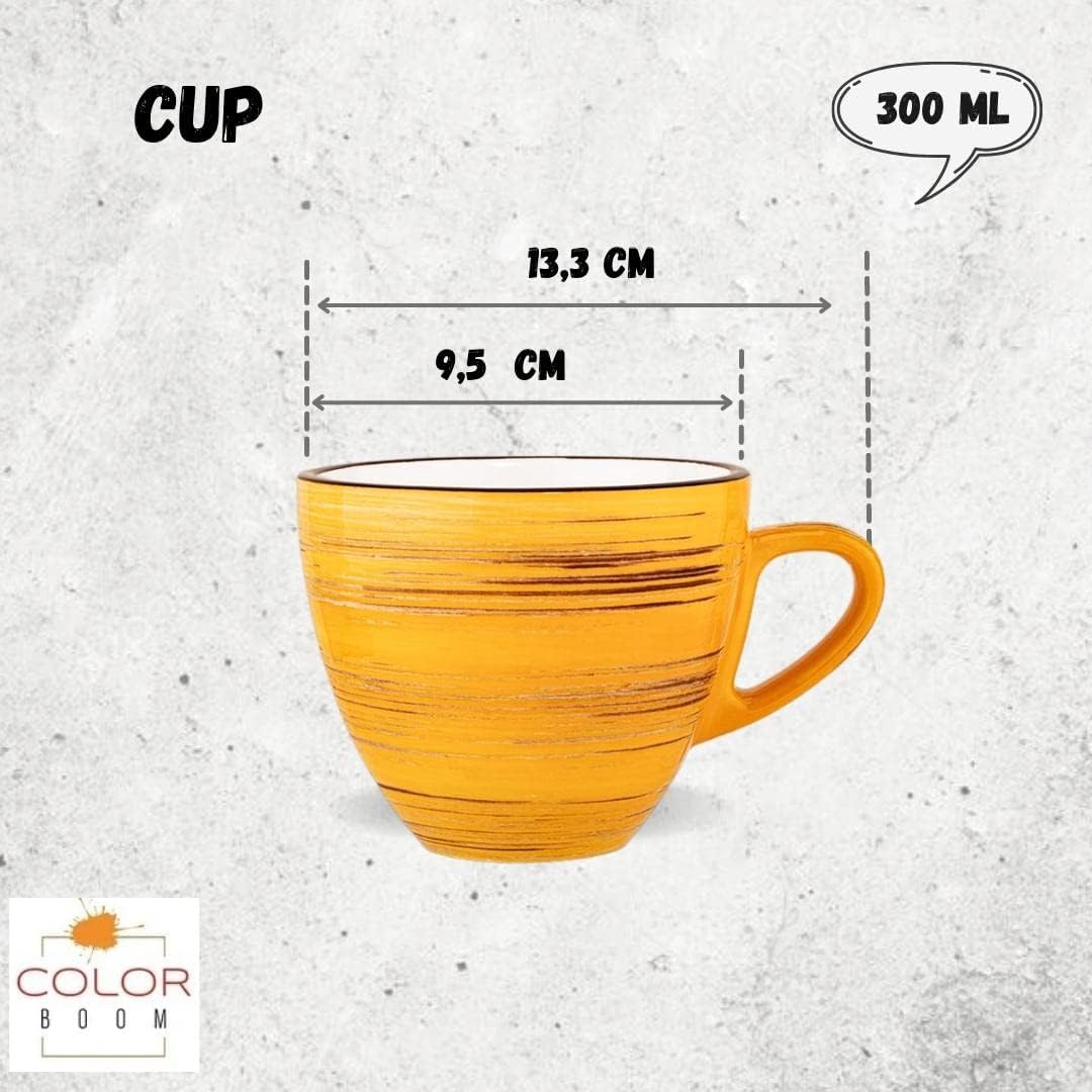 Wilmax Tasse mit Untertasse 300 ml 6er-Set Gelb aus Porzellan