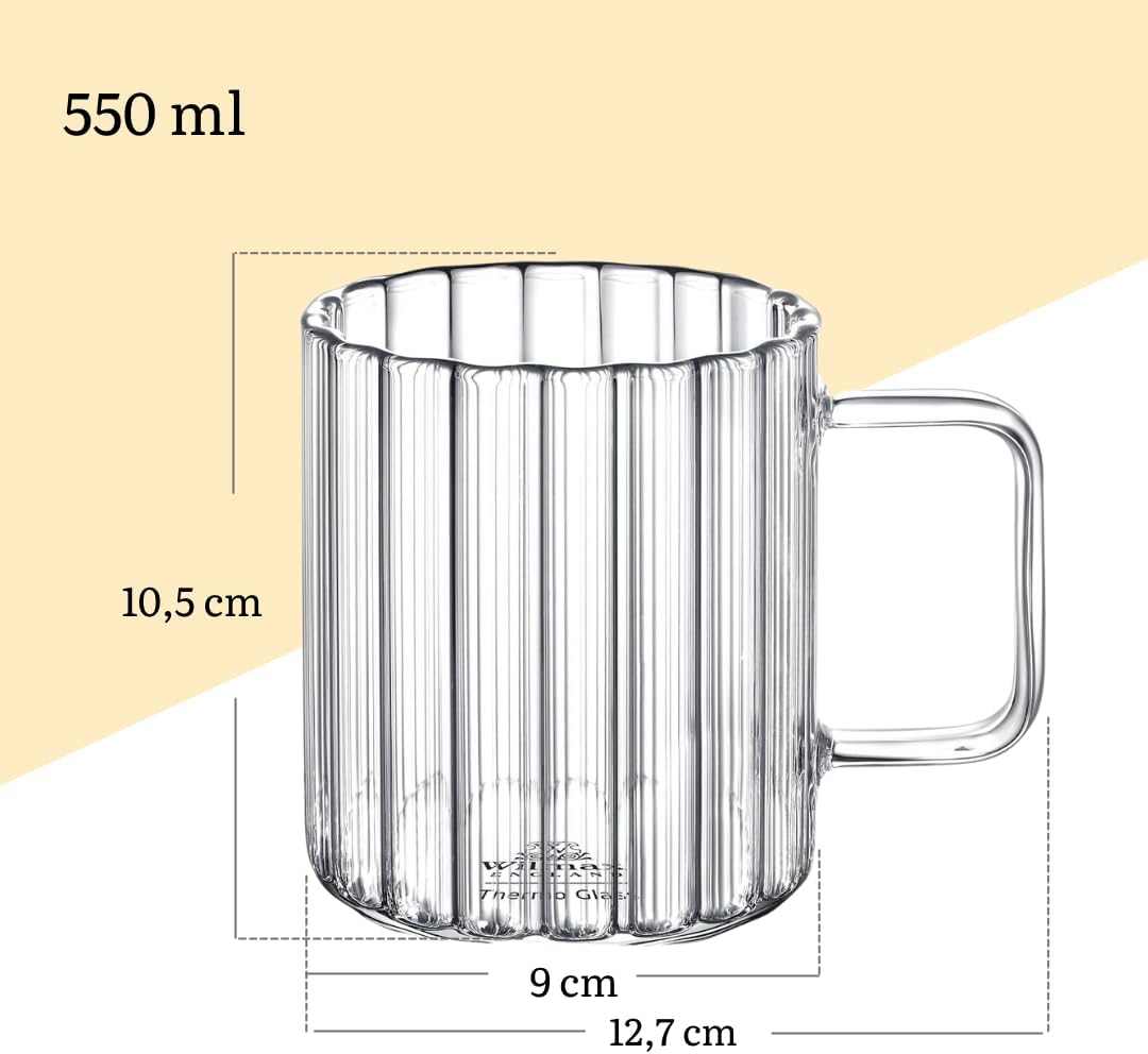 Wilmax Glas mit Henkel 550 ml Borosilikatglas 6er Set WL-888618/A6