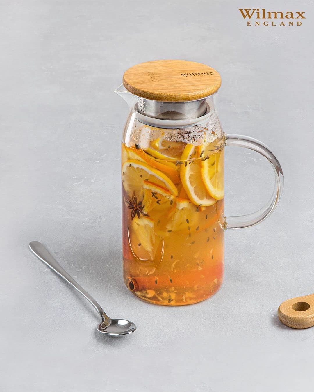 Wilmax Karaffe 1000 ml Thermoglas mit Bambusdeckel Transparent WL-888207/A