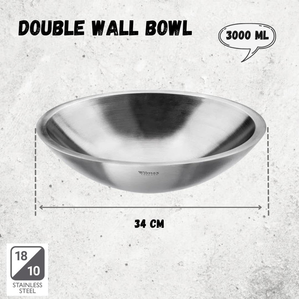 Wilmax Schüssel aus Edelstahl, 3000 ml, Silber matt, WL-553001/A