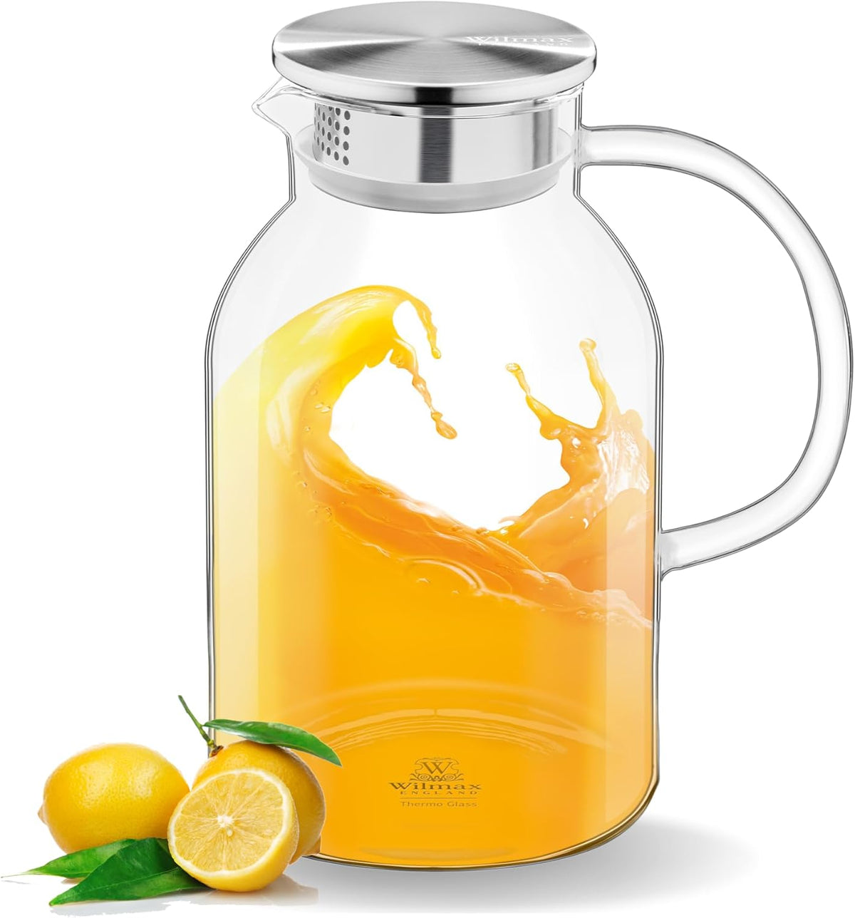 Wilmax Getränkeset 7-teilig mit Krug 2100 ml mit Edelstahldeckel und Filter und 6 gehämmerte Gläser 320 ml