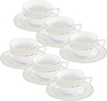 Wilmax Teetasse mit Untertasse 240 ml Weiß Goldrand Porzellan 6er Set WL-880102404/AB6