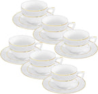 Wilmax Teetasse mit Untertasse 240 ml Weiß Goldrand Porzellan 6er Set WL-880102404/AB6