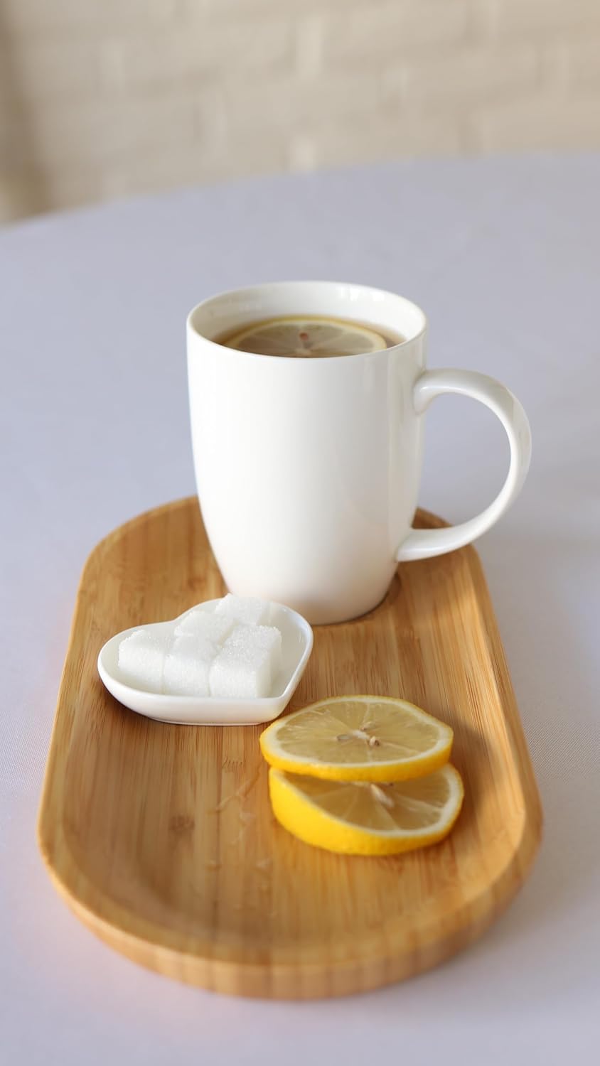Wilmax Servierset 4-teilig mit Bambustellern 30,5 × 15 cm und Porzellanbechern 460 ml