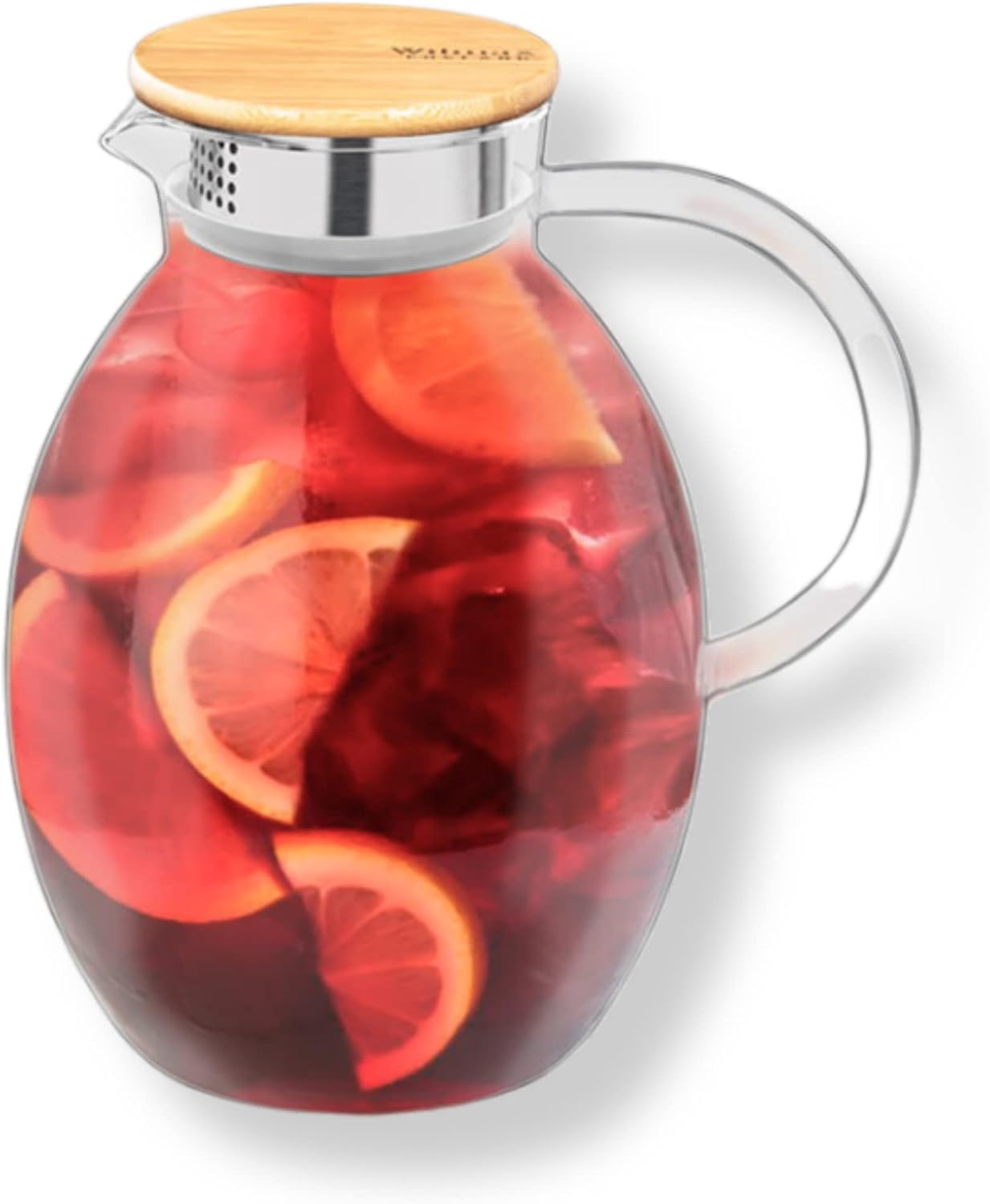 Wilmax Krug 2400 ml mit Bambusdeckel und Filter Transparent aus Thermoglas