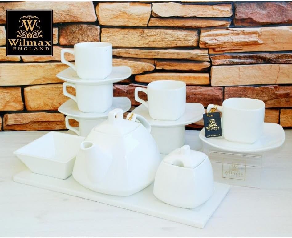Wilmax Tasse mit Untertasse 200 ml Weiß aus Porzellan