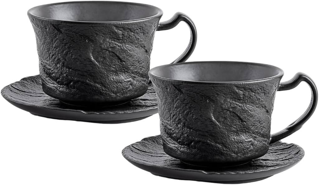 Wilmax Kaffeetassen Set mit Untertassen 180 ml 2er Schwarz WL-661151/AB2