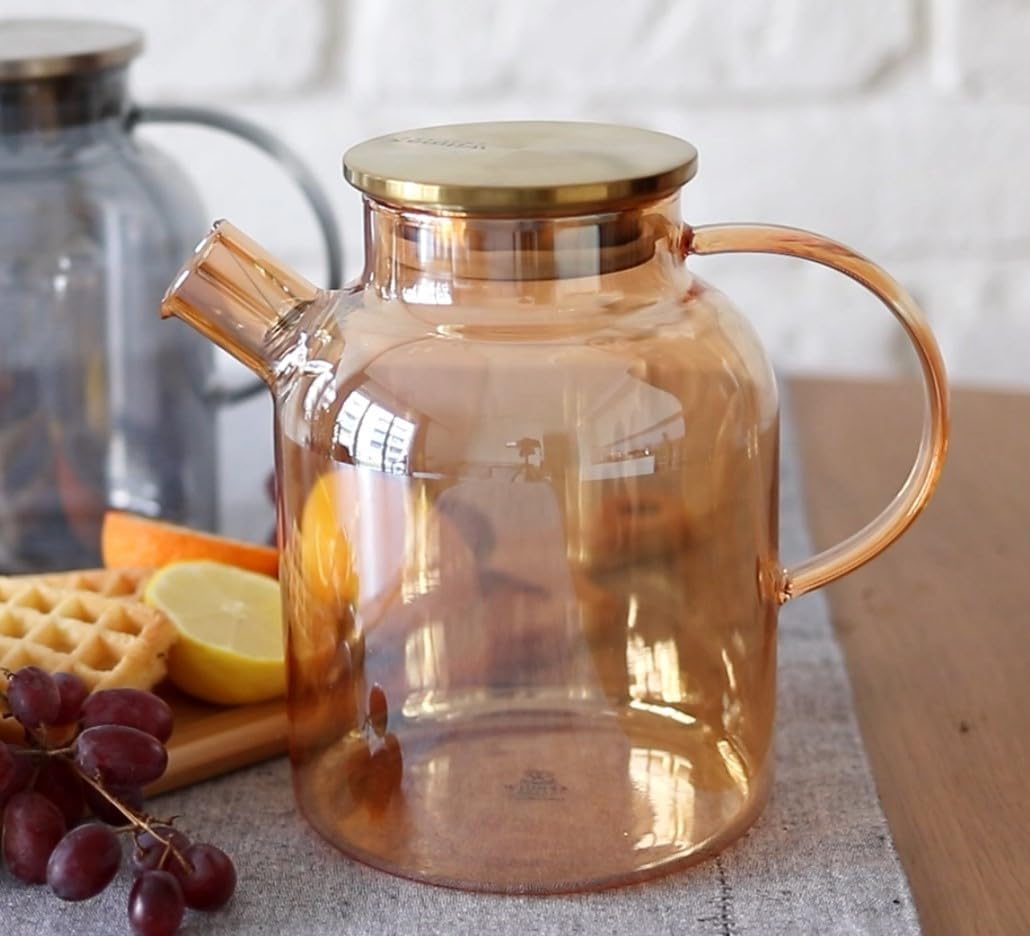 Wilmax Teekanne 1600 ml mit Federfilter und mit Edelstahldeckel Gold aus Thermoglas