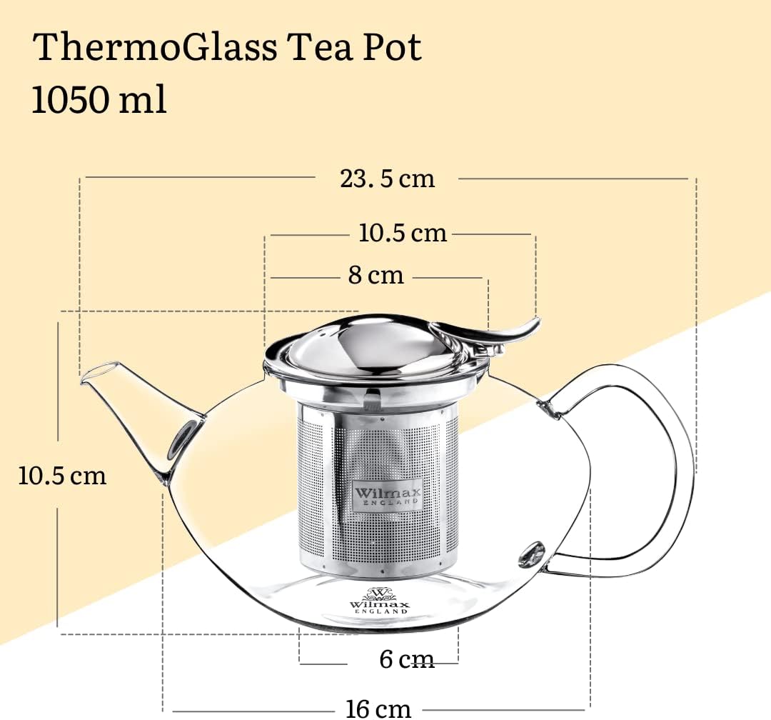 Wilmax Teekanne 1050 ml Borosilikatglas Edelstahlfilter WL-888805/A