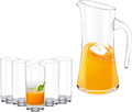 Wilmax Getränkeset 7-teilig mit Krug 1500 ml Transparent aus Crystalline-Glas und 6 Longdrinkgläser 390 ml Transparent aus Crystalline-Glas