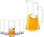 Wilmax Getränkeset 7-teilig mit Krug 1500 ml Transparent aus Crystalline-Glas und 6 Longdrinkgläser 390 ml Transparent aus Crystalline-Glas