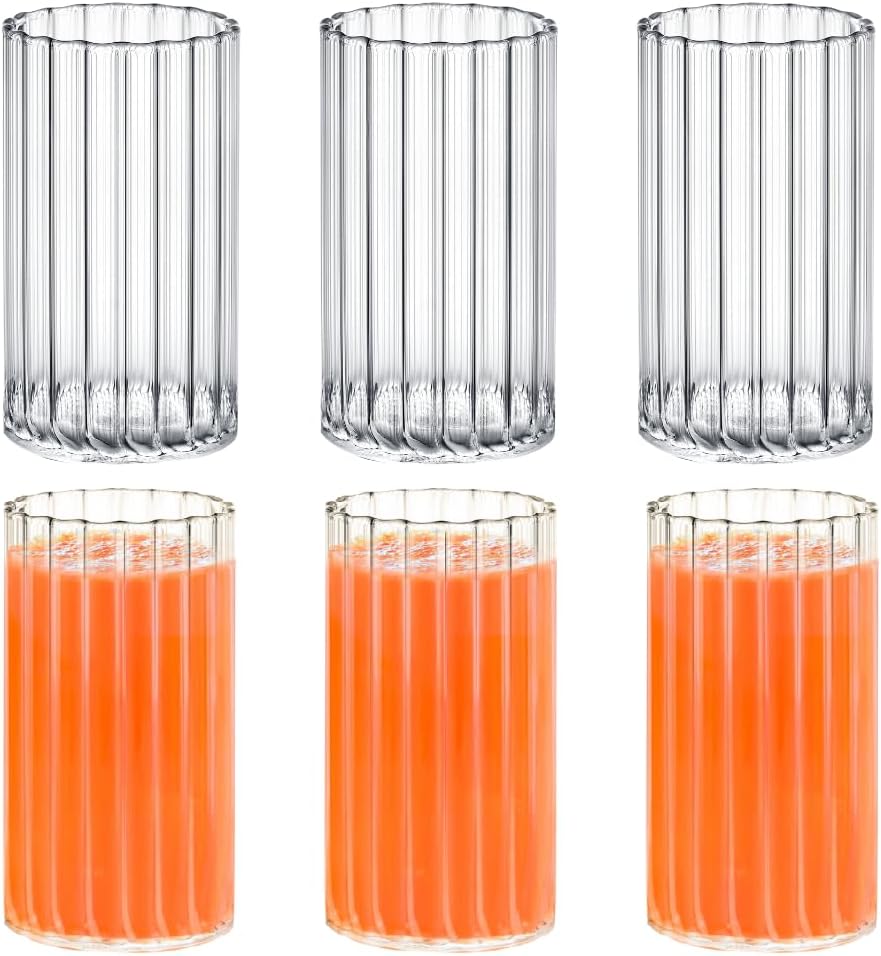Wilmax Geriffeltes Glas 250 ml 6er-Set Transparent aus Borosilikatglas