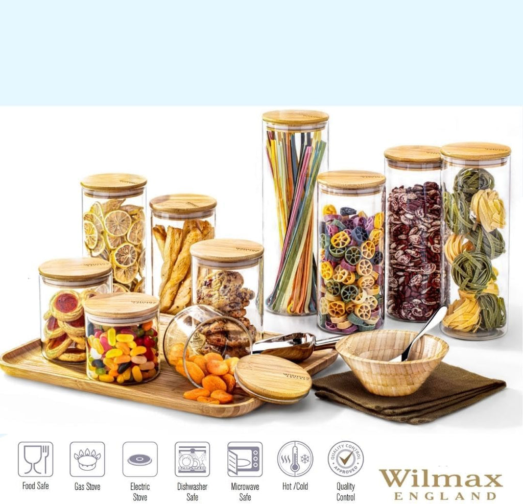 Wilmax Vorratsglas 2000 ml mit Bambusdeckel Transparent