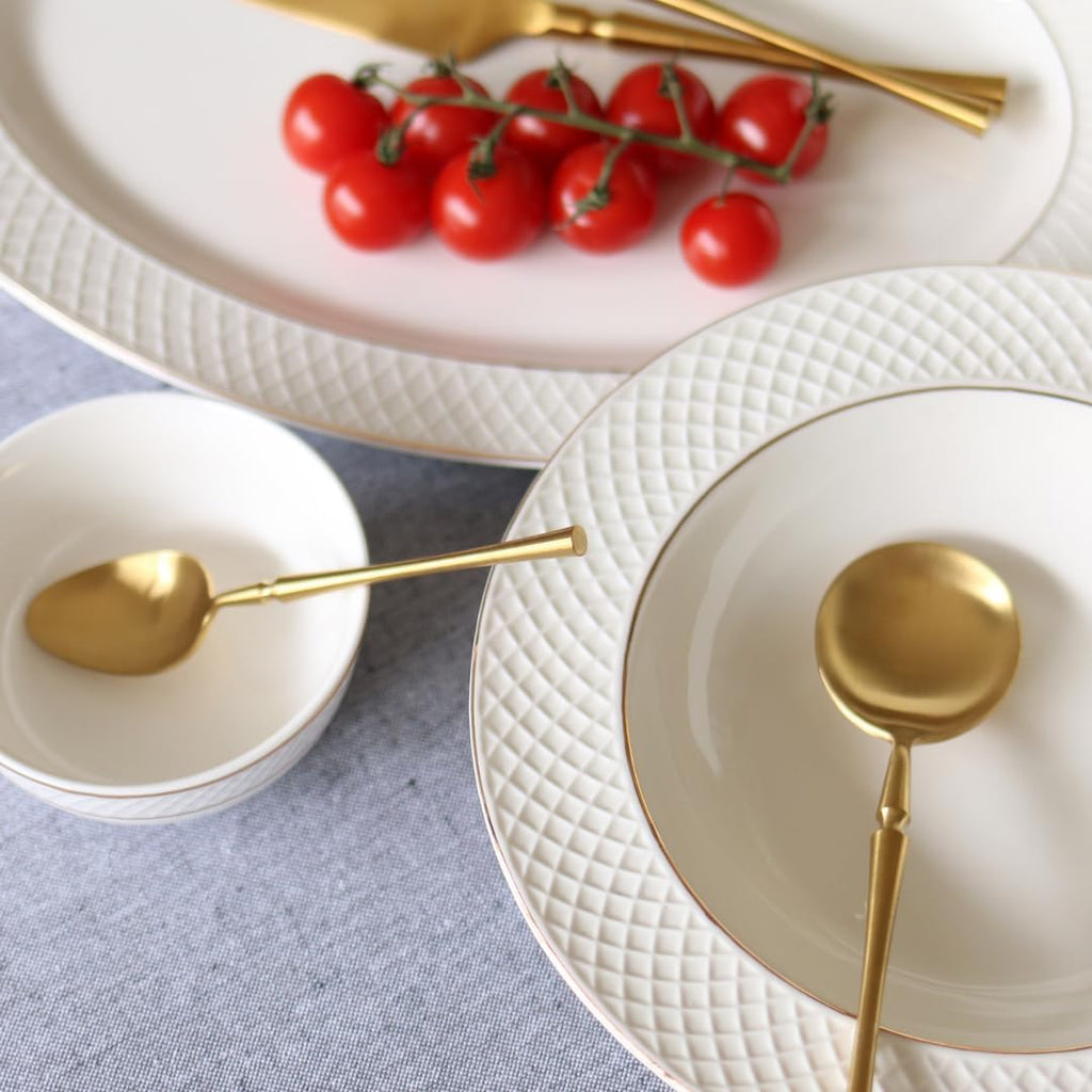 Wilmax Tiefer Teller 22,5 cm 2er-Set Weiß mit Goldrand aus Porzellan
