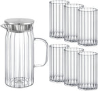Wilmax Getränkeset 7-teilig mit Krug 1000 ml und 6 geriffelten Gläsern 250 ml