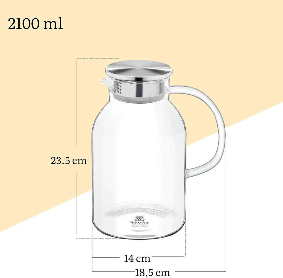 Wilmax Getränkeset 7-teilig mit Krug 2100 ml mit Edelstahldeckel und Filter und 6 gehämmerte Gläser 320 ml