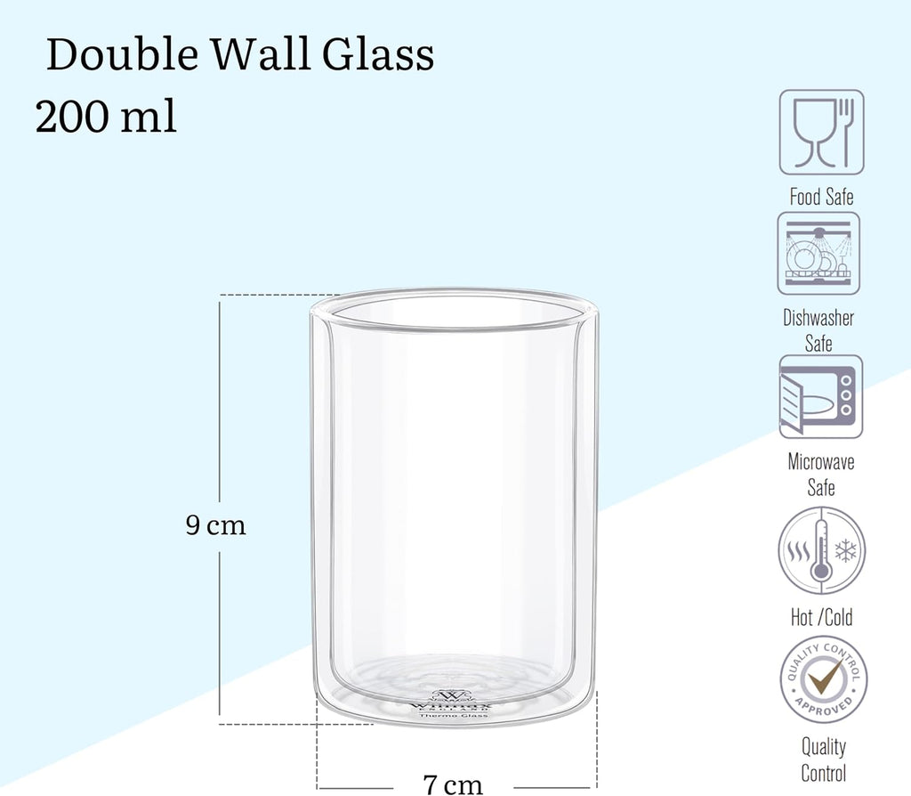 Wilmax Doppelwandiges Glas 200 ml 6er-Set Transparent