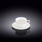 Wilmax Espressotasse mit Untertasse 90 ml Weiß Goldrand Porzellan 6er Set WL-880102400/AB6