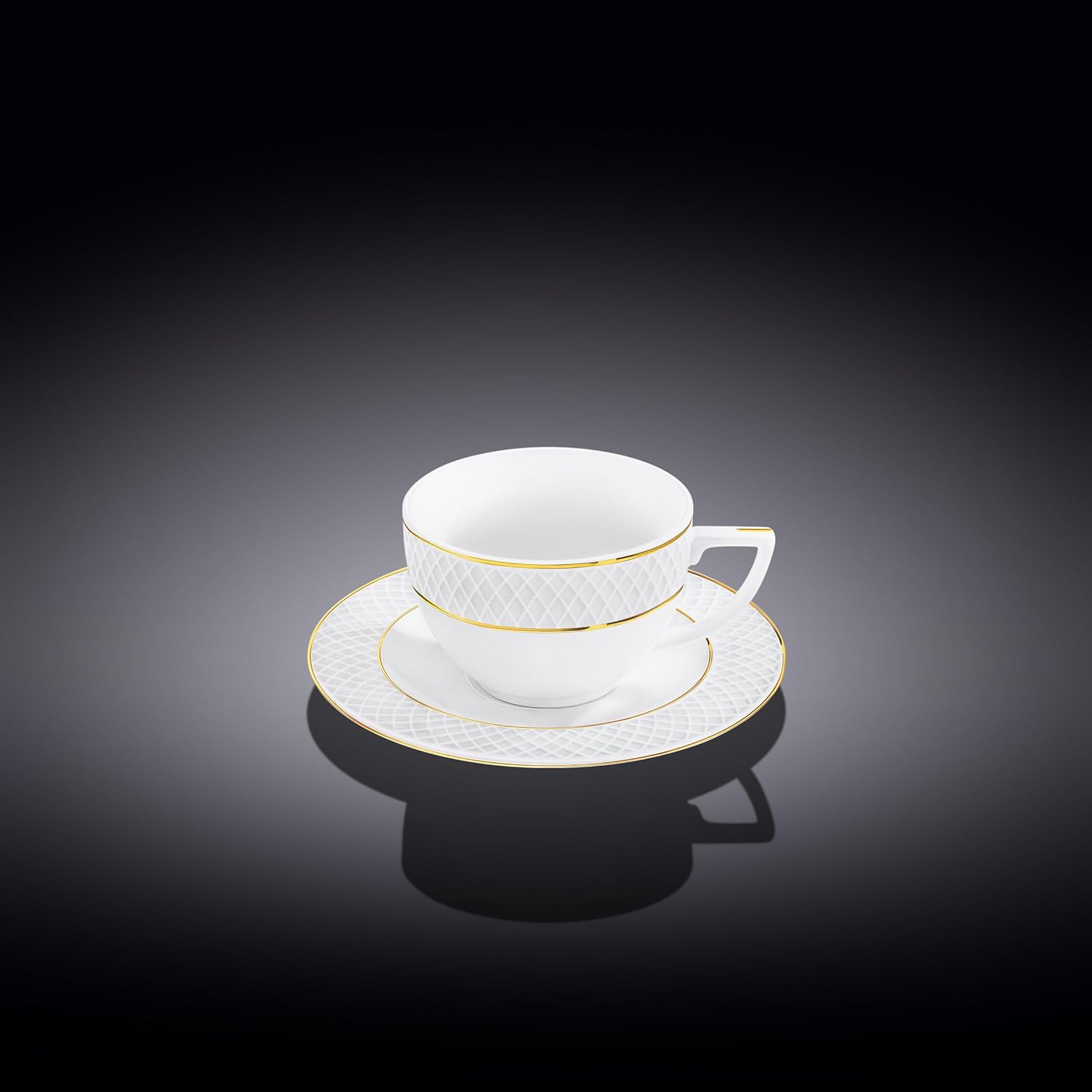 Wilmax Espressotasse mit Untertasse 90 ml Weiß Goldrand Porzellan 6er Set WL-880102400/AB6