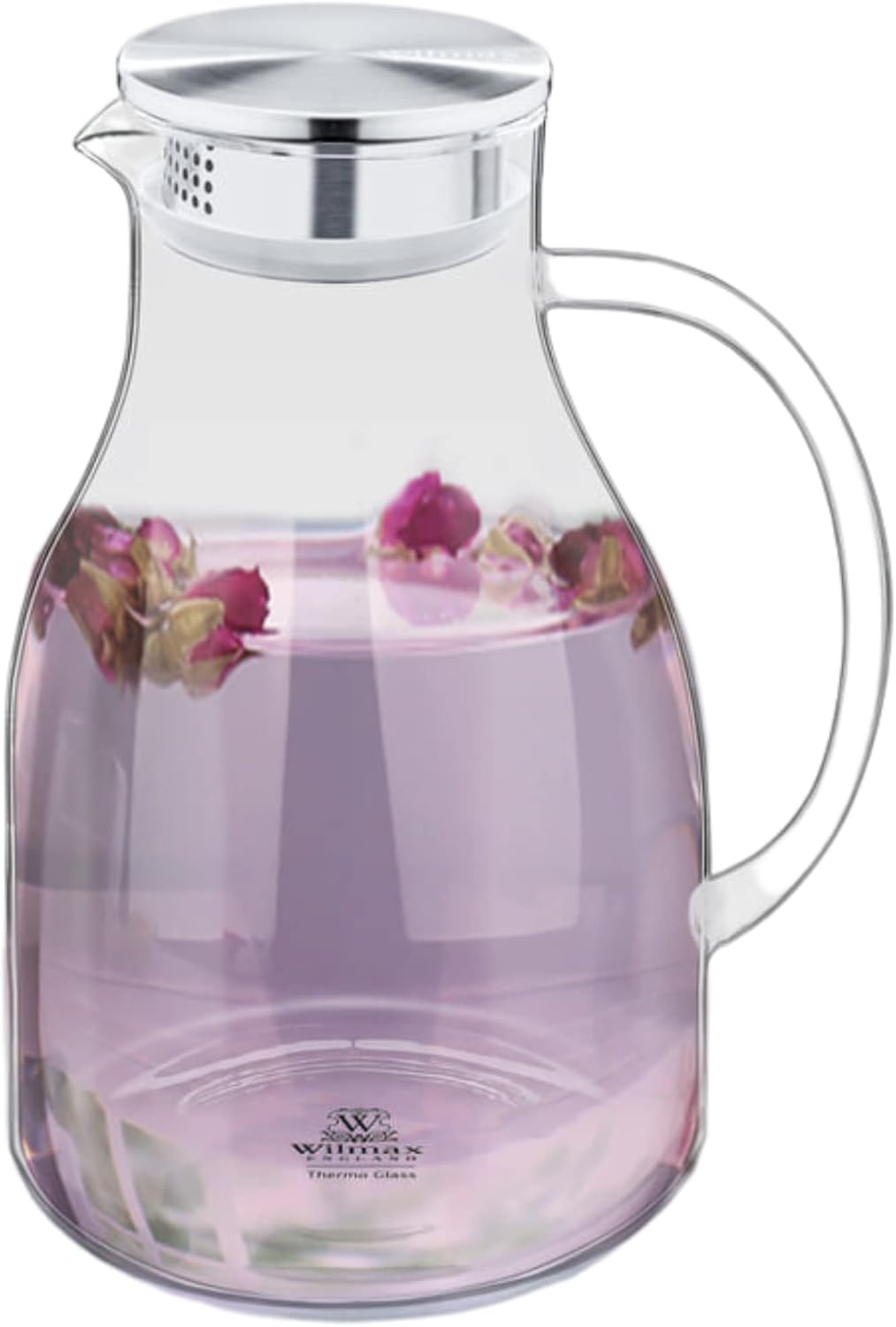 Wilmax Getränkeset 7-teilig mit Krug 2500 ml mit Edelstahldeckel und Filter und 6 gehämmerte Trinkgläser 450 ml