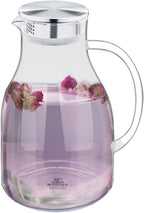 Wilmax Getränkeset 7-teilig mit Krug 2500 ml mit Edelstahldeckel und Filter und 6 gehämmerte Trinkgläser 450 ml
