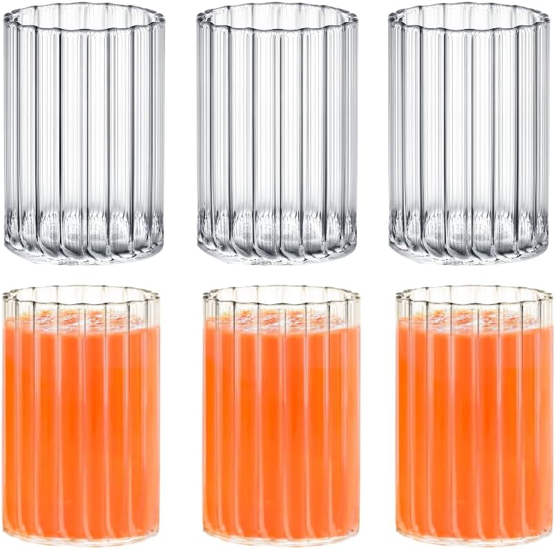 Wilmax - Trinkgläser aus geriffeltem Glas -  6er Set - 200ml - Gläser für Wasser, Saft, Limonade, Tee, Eiskaffee, Cocktails - Wassergläser - Saftgläser - Spülmaschinenfest