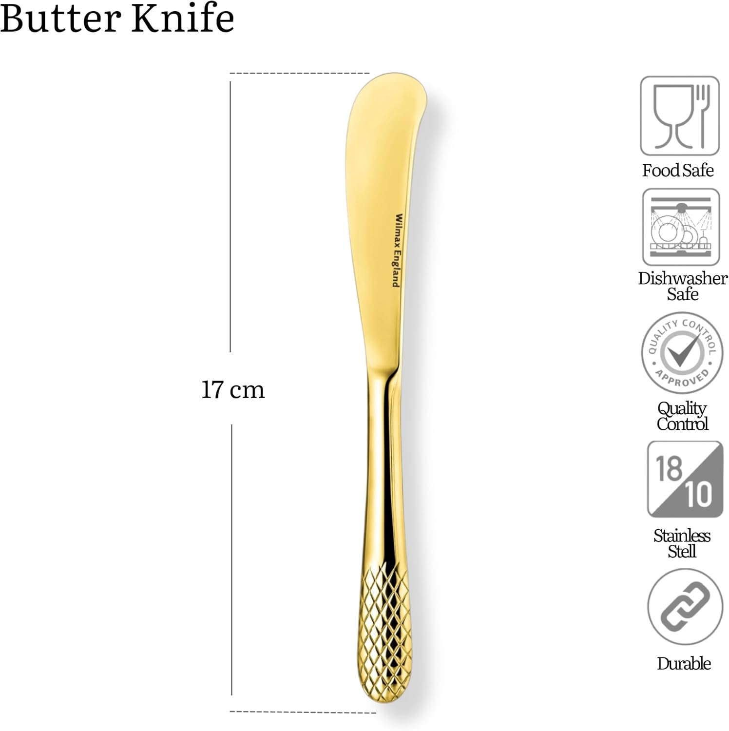 Wilmax Servierset 2-teilig mit Butterdose 19 cm mit goldfarbenem Messer Weiß aus Porzellan