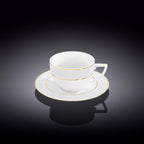 Wilmax Teetasse mit Untertasse 240 ml Weiß Goldrand Porzellan 6er Set WL-880102404/AB6