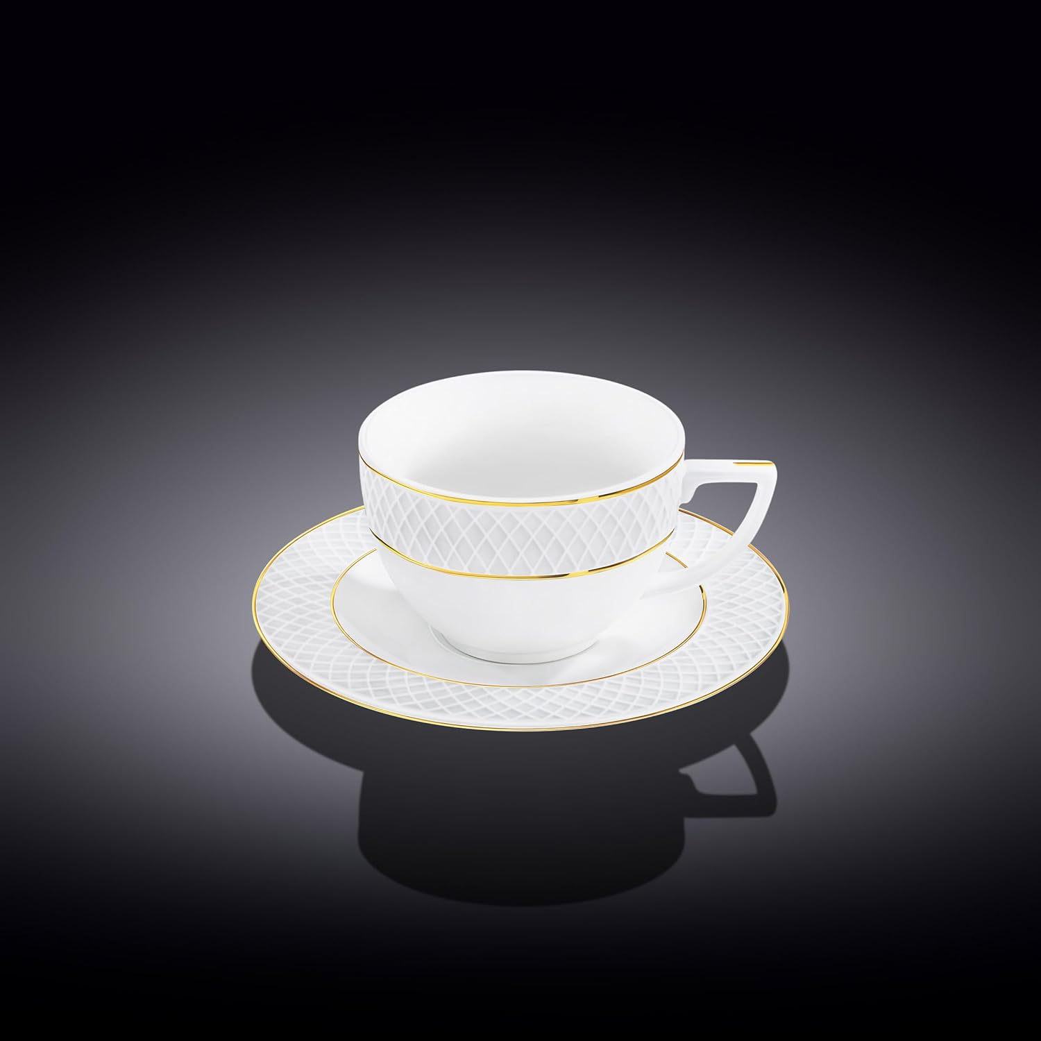 Wilmax tea cups &amp; saucers set with gold rim, 240 ml, set of 6 – WL-880102404/AB6