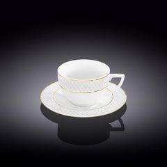 Wilmax tea cups &amp; saucers set with gold rim, 240 ml, set of 6 – WL-880102404/AB6
