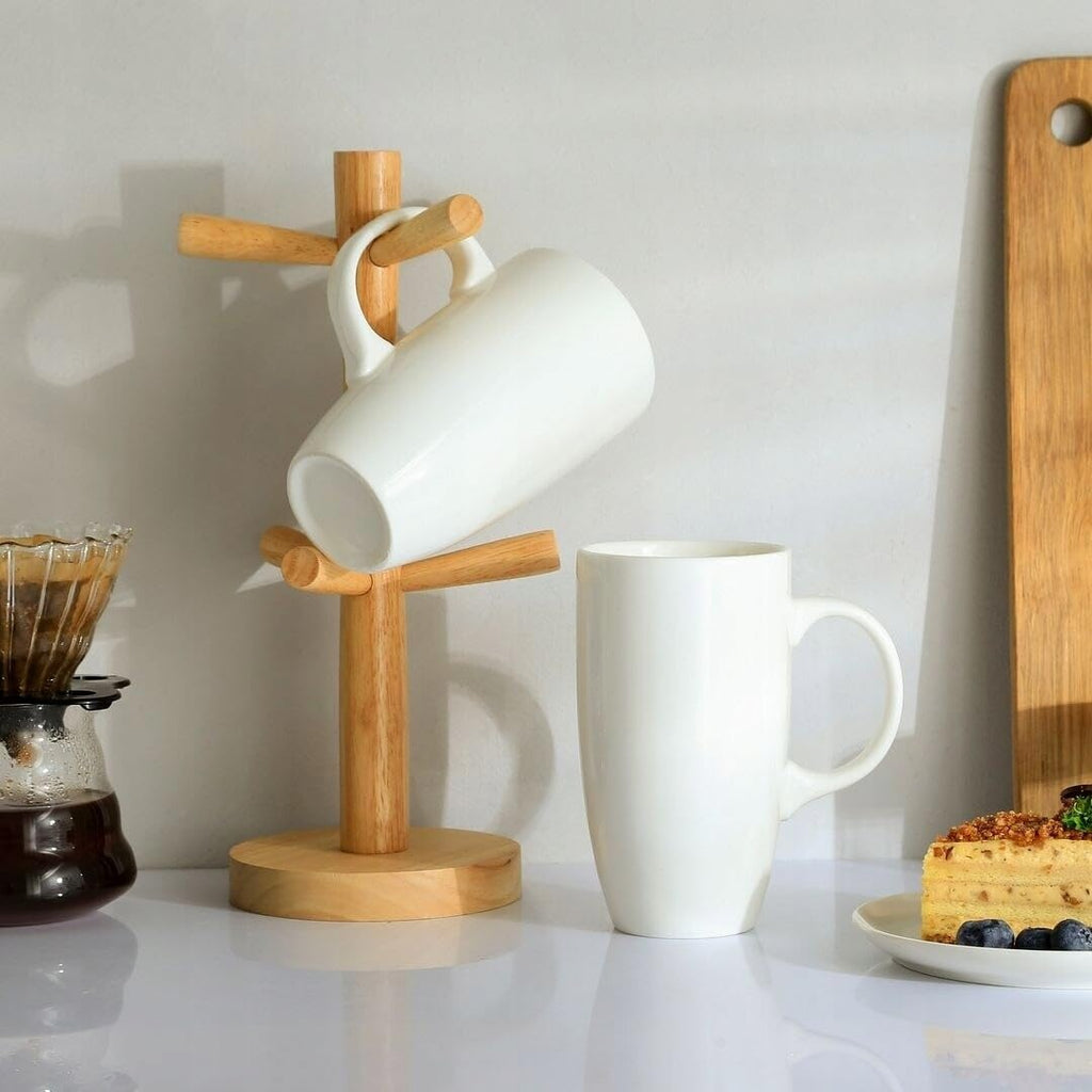 Wilmax Servierset 4-teilig mit Bambustellern 28 × 17,5 cm und Porzellanbechern 630 ml