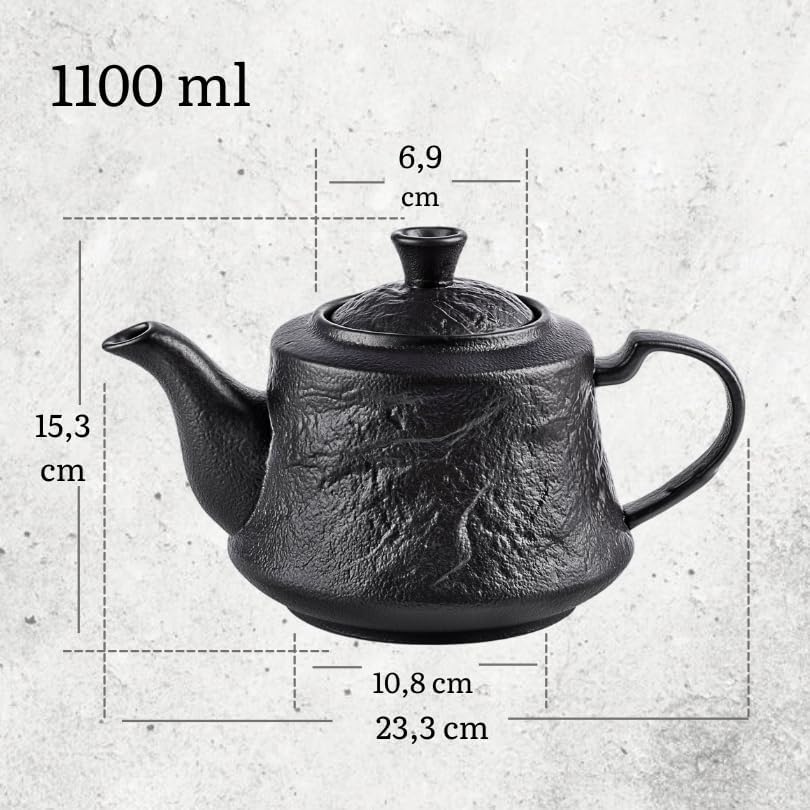 Wilmax Kaffee- und Teekanne mit integriertem Ausgusssieb 1100 ml Schwarz aus Porzellan
