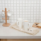 Wilmax Servierset 4-teilig mit Bambustellern 28 × 17,5 cm und Porzellanbechern 630 ml