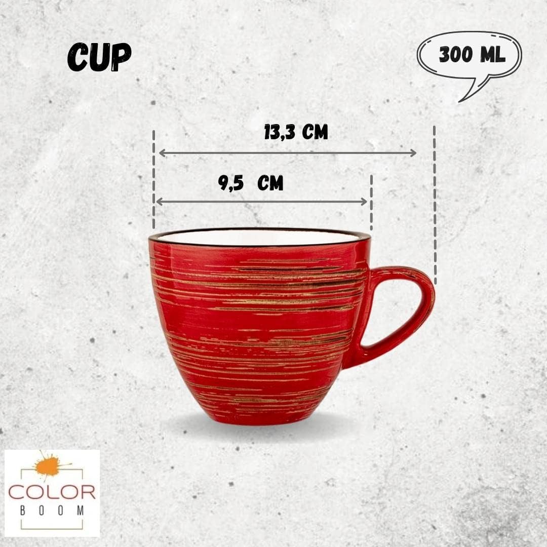 Wilmax Tasse mit Untertasse 300 ml 6er-Set Rot aus Porzellan