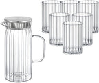 Wilmax Getränkeset 7-teilig mit Krug 1000 ml mit Edelstahldeckel und 6 geriffelte Gläser 200 ml