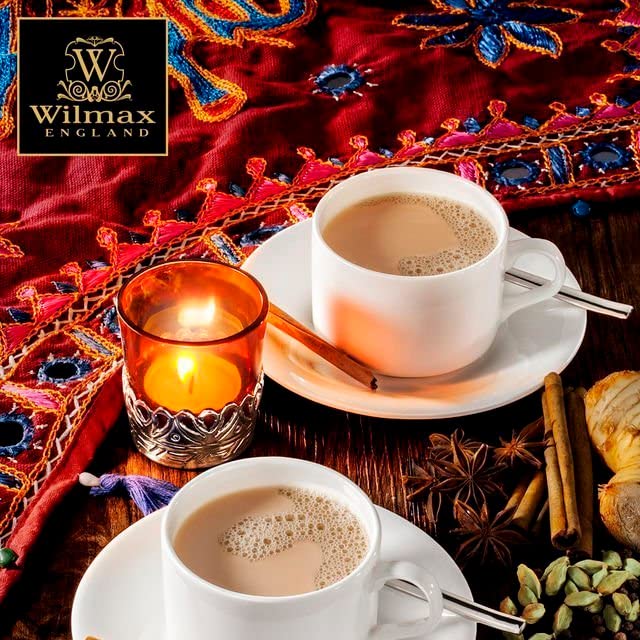 Wilmax WL-993007/2C Porzellan Kaffeetassen- und Untertassen-Set, Weiss, 90mL Kapazität, 2 Stück