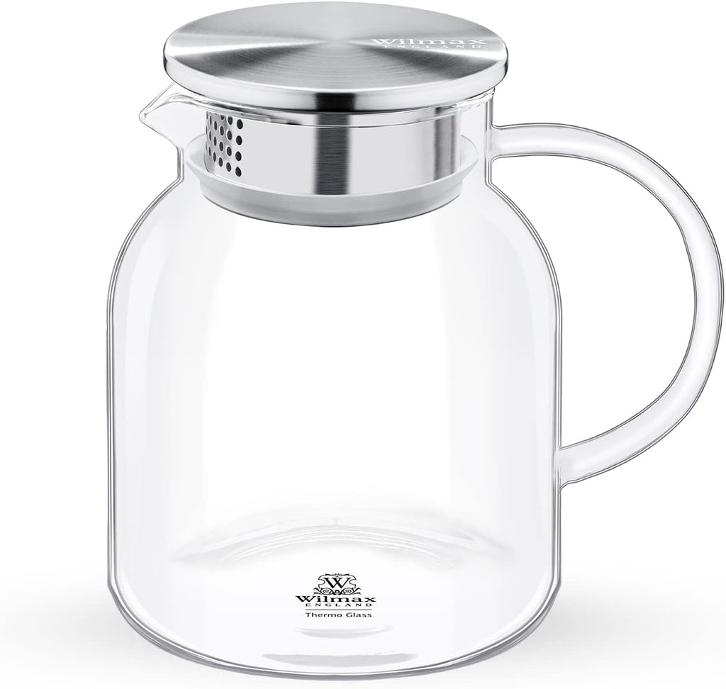 Wilmax Karaffe 1000 ml Thermoglas mit Edelstahl Deckel Transparent WL-888213/A