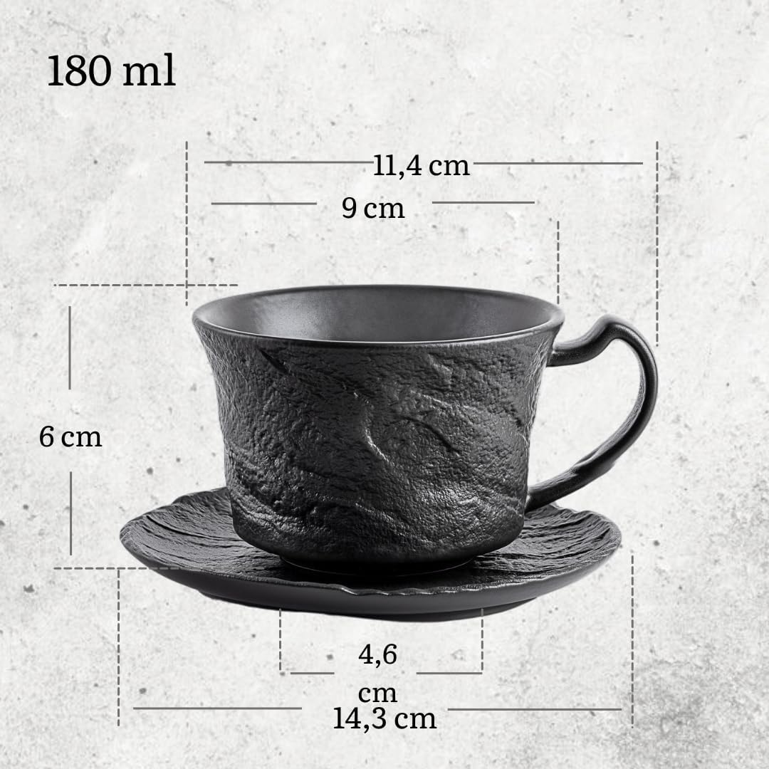 Wilmax Kaffeetassen Set 2er Schwarz 180 ml mit Untertasse Porzellan WL-661151/AB2