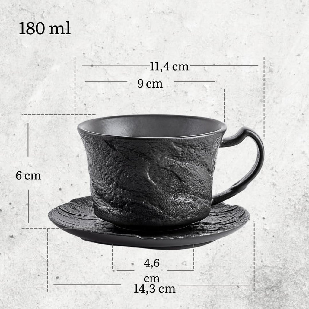 Wilmax Kaffeetassen Set mit Untertassen 180 ml 2er Schwarz WL-661151/AB2