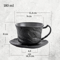 Wilmax Kaffeetassen Set 2er Schwarz 180 ml mit Untertasse Porzellan WL-661151/AB2