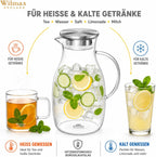 Wilmax Krug 2500 ml mit Edelstahldeckel und Filter Transparent aus Thermoglas