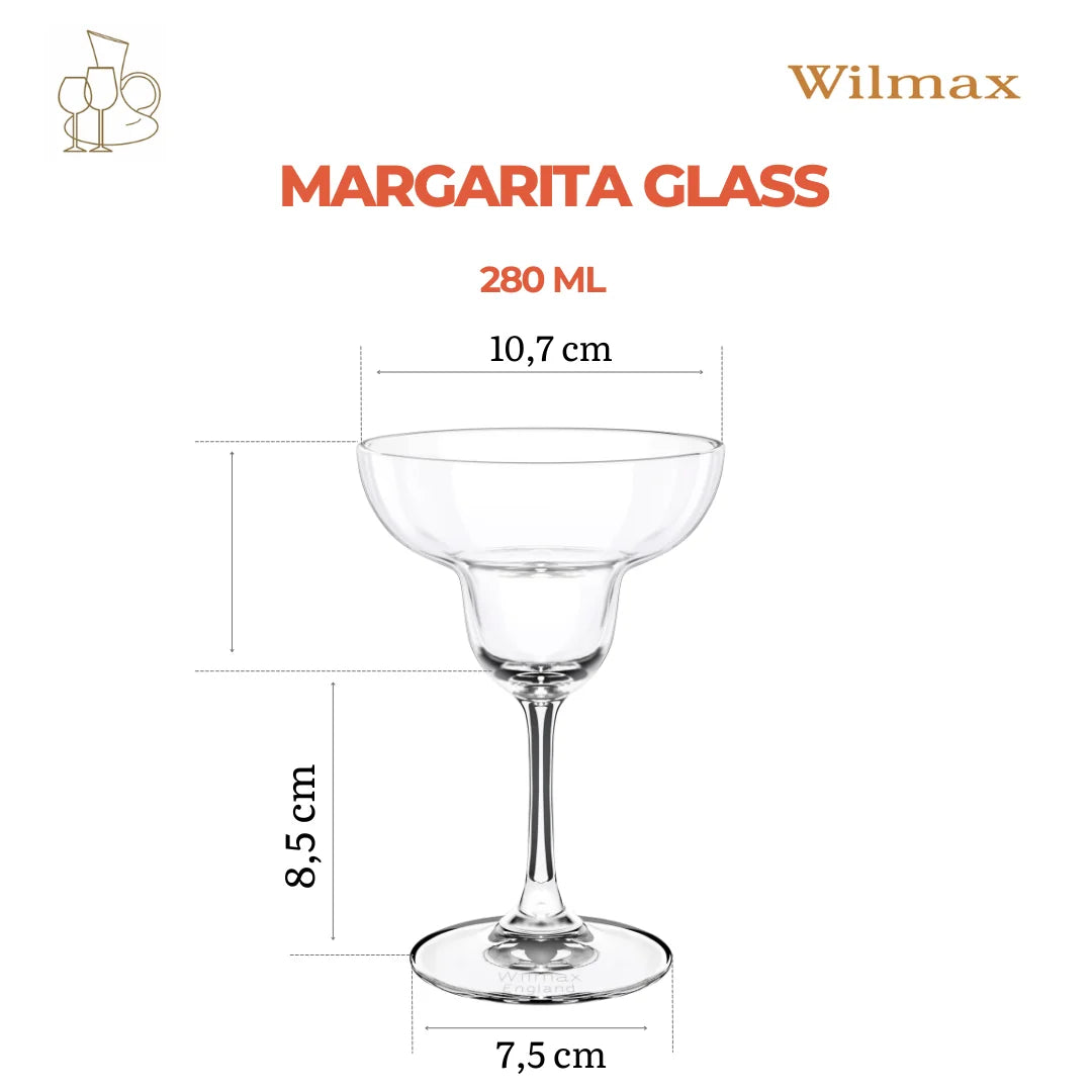 Wilmax Margaritaglas 280 ml 6er-Set Transparent aus Wilmax Crystalline-Serie
